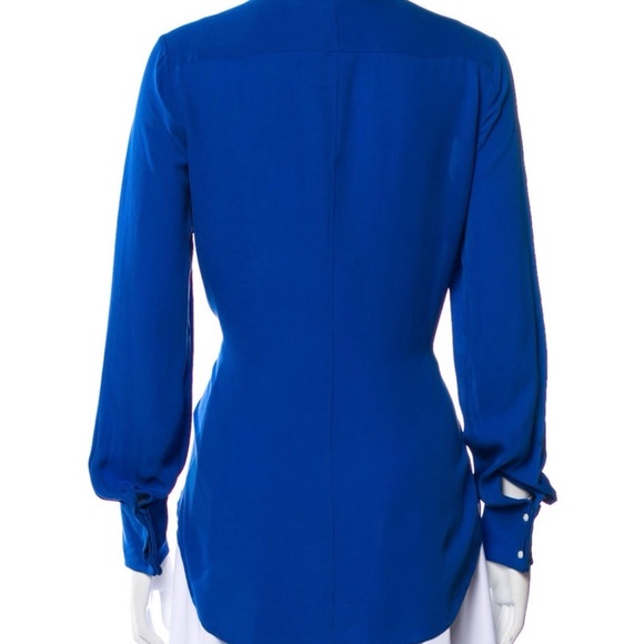 Halston Heritage Cerulean Blue Pleated Keyhole Silk Blouse - Picture 2 of 5